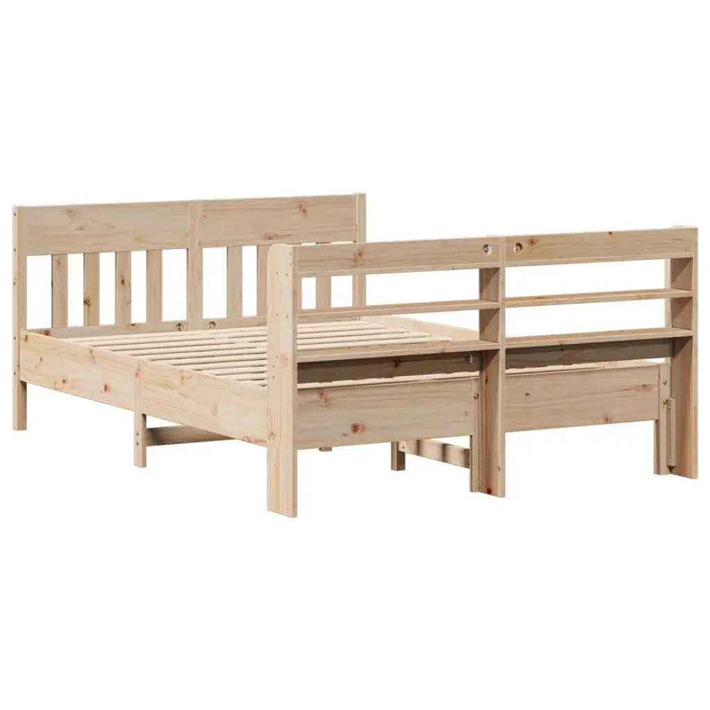 Solid Wood Bed Frame with Headboard and Storage Shelves 135x190 cm
