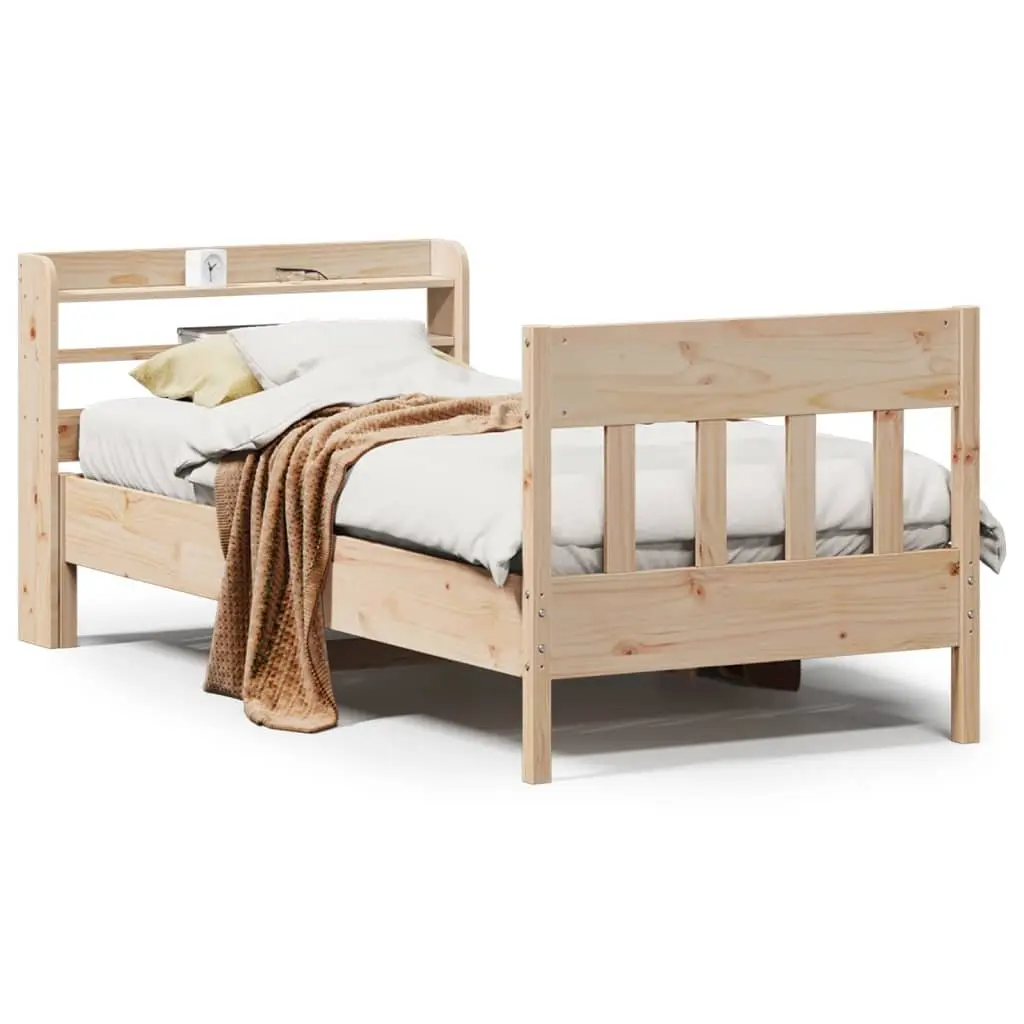 Solid Wood Pine Bed Frame with Headboard and Storage Shelves 90x190 cm