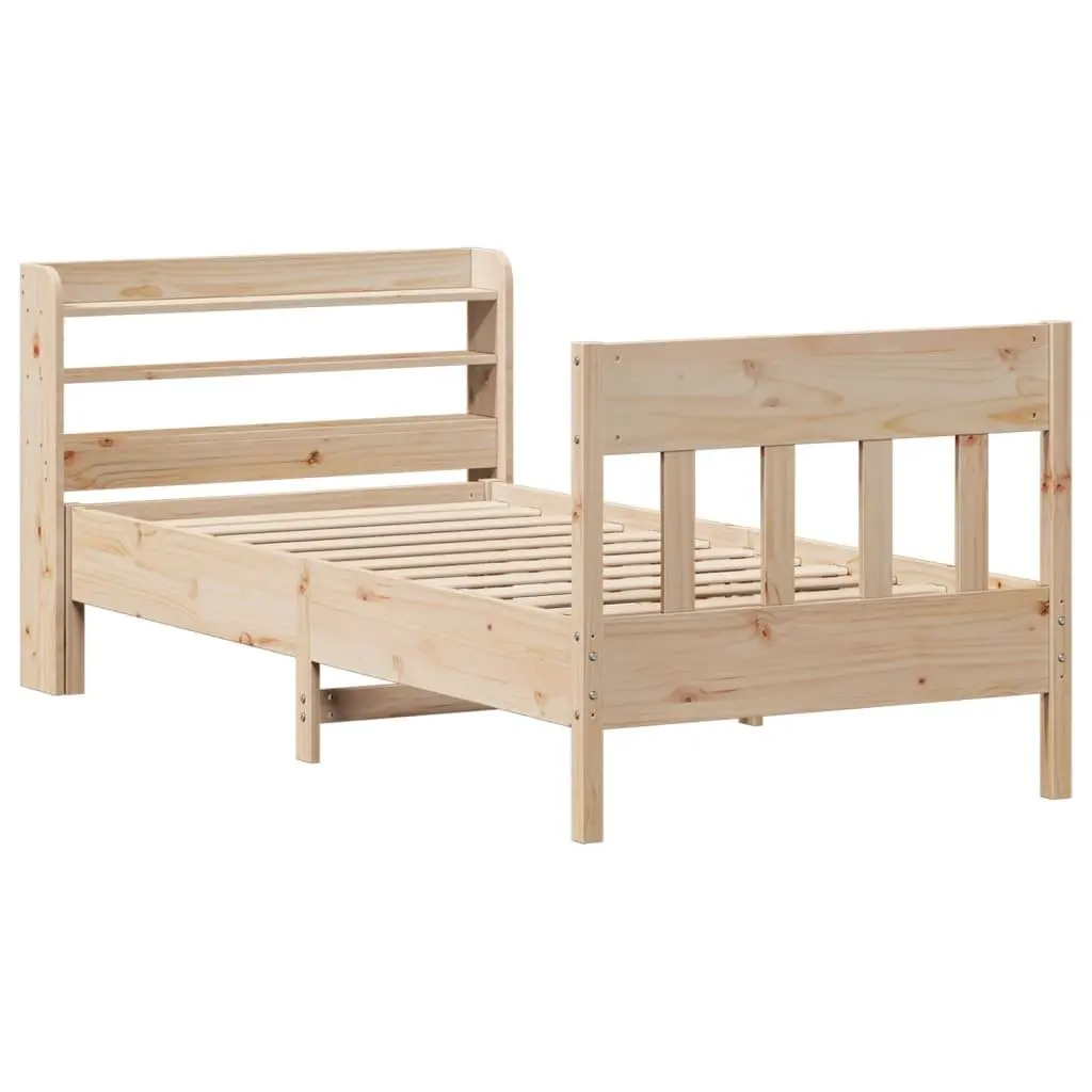 Solid Wood Pine Bed Frame with Headboard and Storage Shelves 90x190 cm