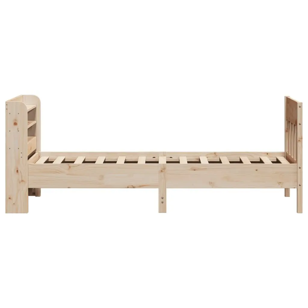 Solid Wood Pine Bed Frame with Headboard and Storage Shelves 90x190 cm