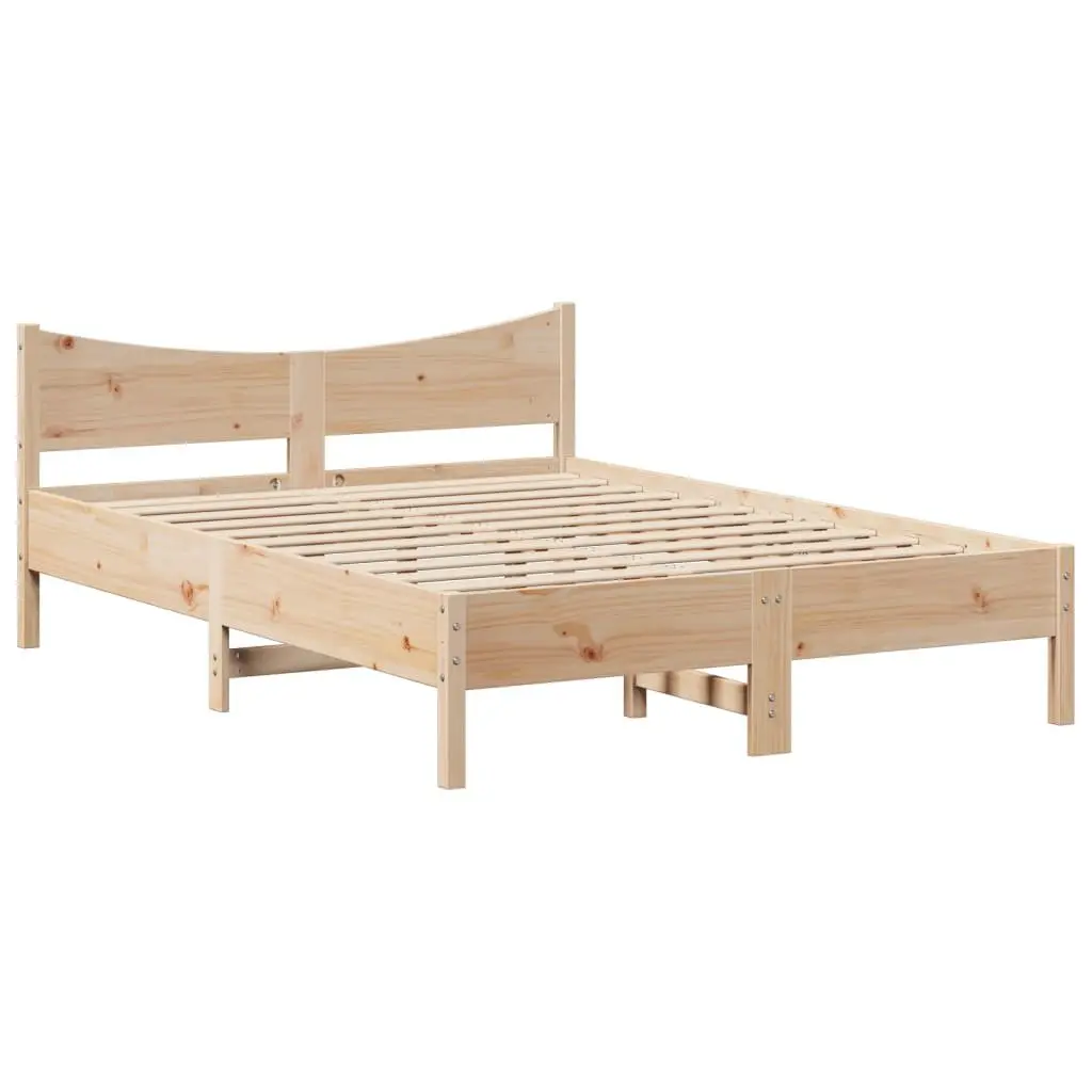 Bed Frame with Storage Headboard 150x200 cm Solid Pine Wood Slatted Base