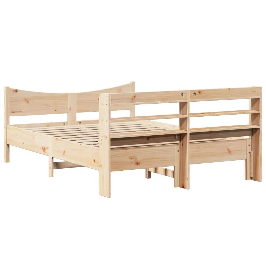 Bed Frame with Storage Headboard 150x200 cm Solid Pine Wood Slatted Base