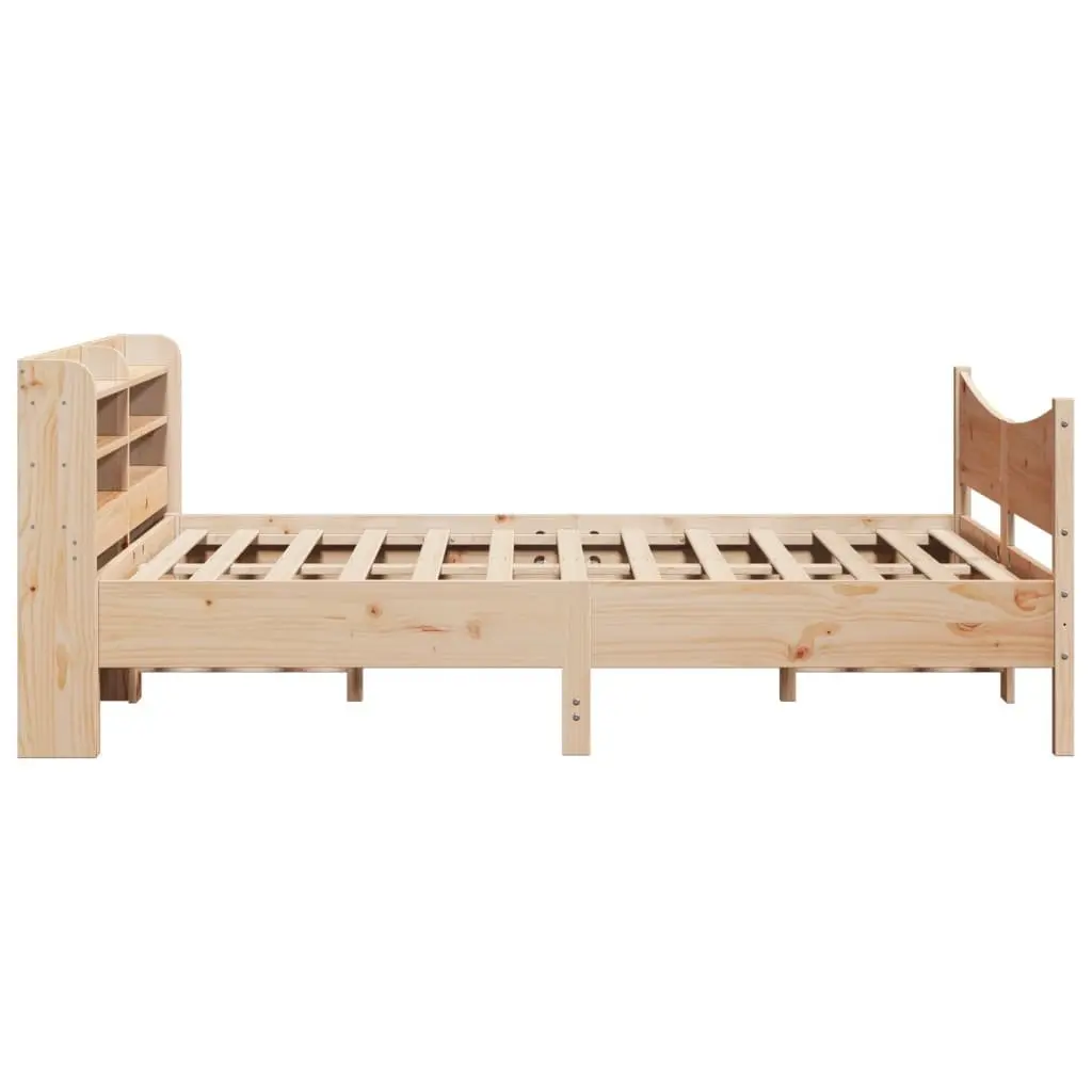 Bed Frame with Storage Headboard 150x200 cm Solid Pine Wood Slatted Base