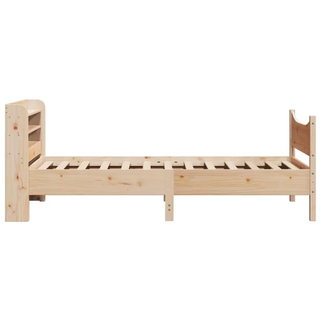 Bed Frame Solid Pine Wood with Headboard and Storage Shelves 90x200 cm