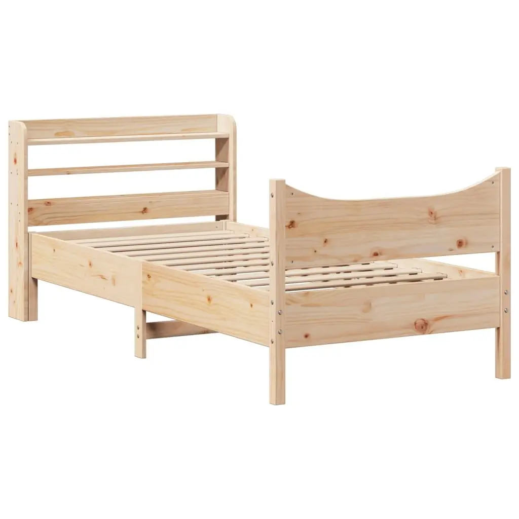 Bed Frame with Headboard Solid Pine Wood 90x190 cm Slatted Base with Storage Shelves