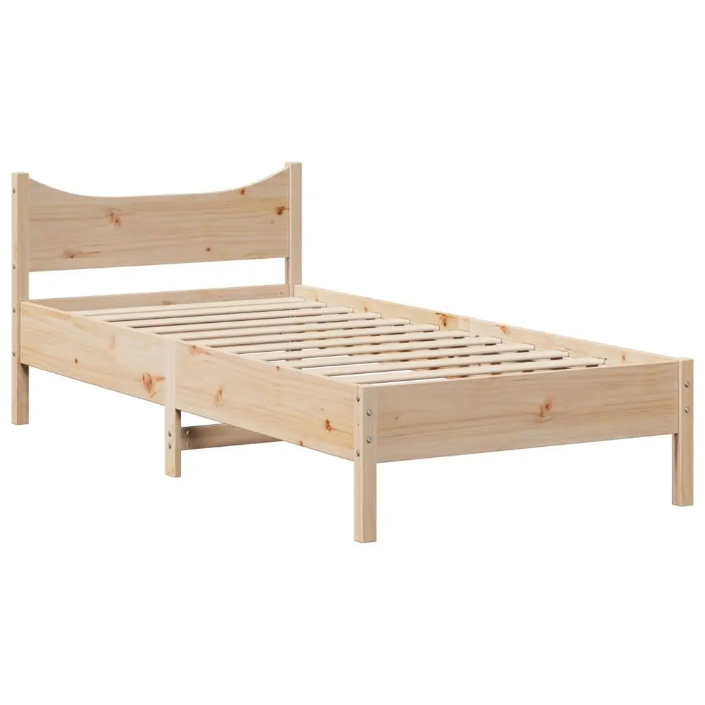 Bed Frame with Headboard Solid Pine Wood 90x190 cm Slatted Base with Storage Shelves