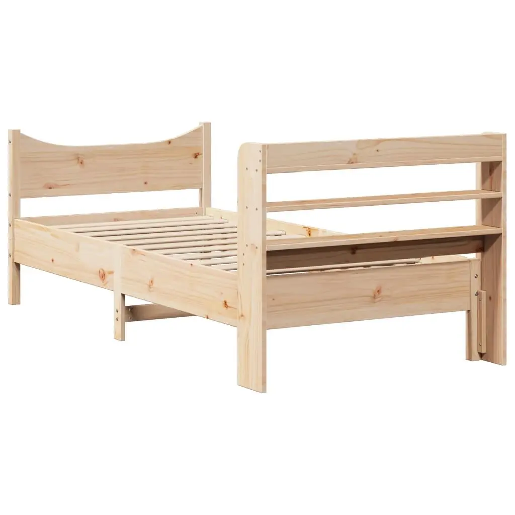 Bed Frame with Headboard Solid Pine Wood 90x190 cm Slatted Base with Storage Shelves