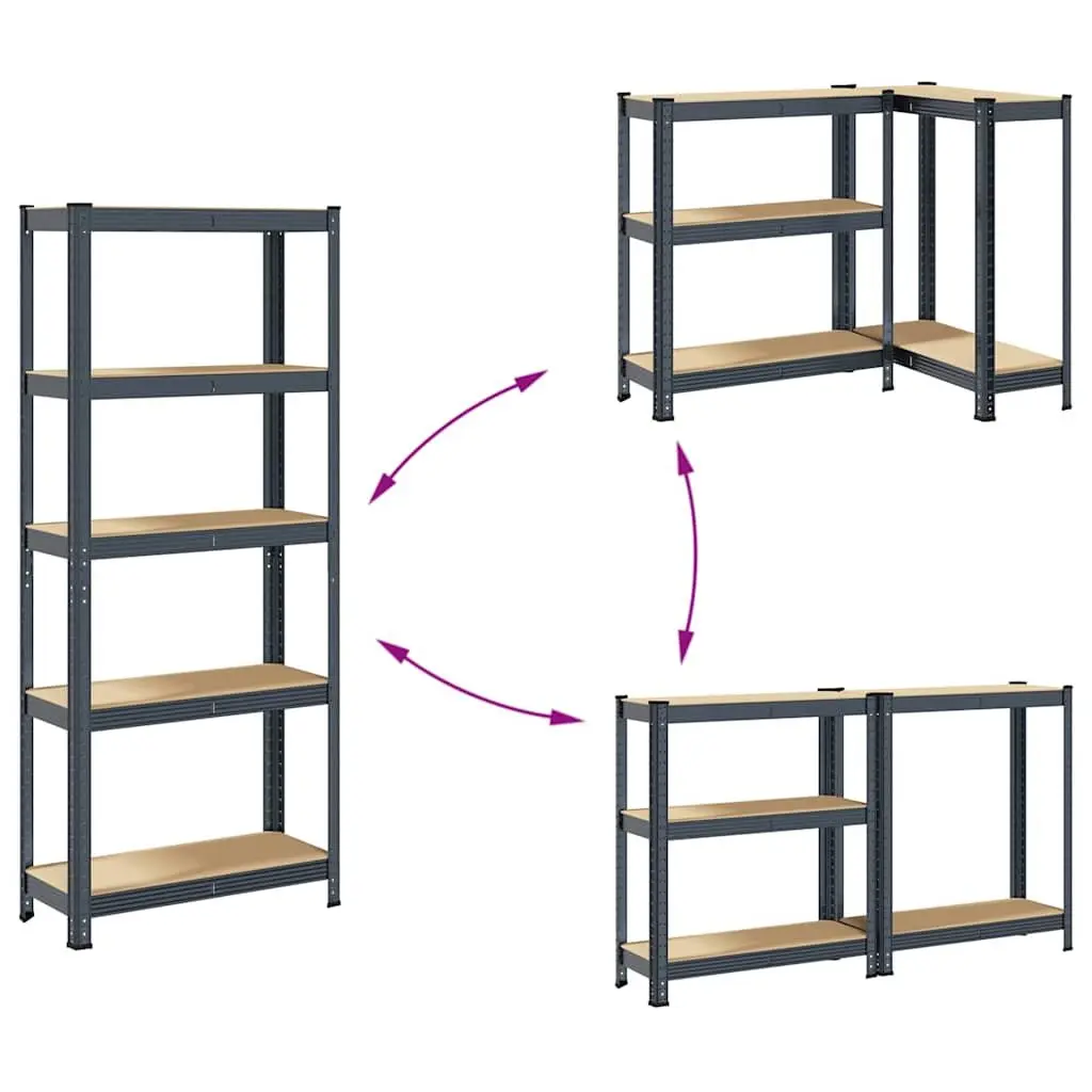 5-Layer Industrial Storage Shelves Steel Frame Engineered Wood Garage Workshop