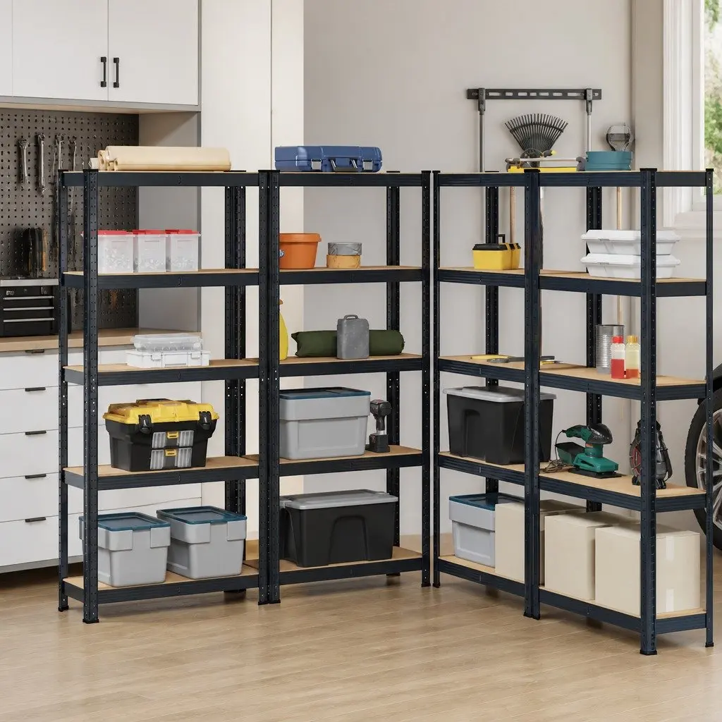 Industrial Storage Shelves Anthracite Steel Frame 5-Tier Height Adjustable 4 Pieces
