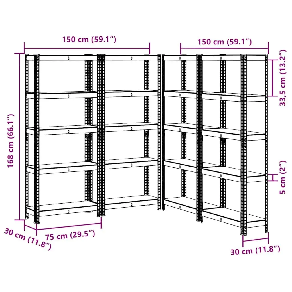 Industrial Storage Shelves Anthracite Steel Frame 5-Tier Height Adjustable 4 Pieces