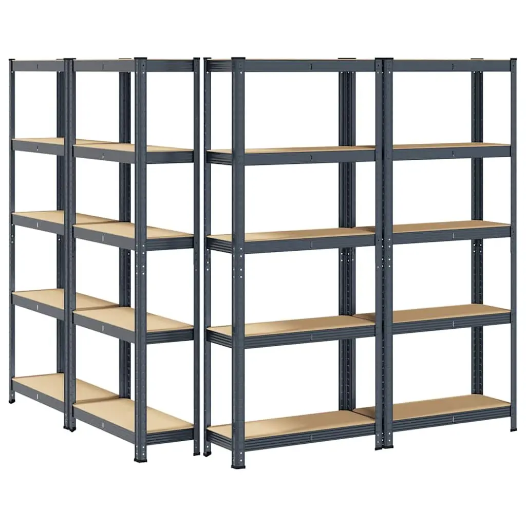 Industrial Storage Shelves Anthracite Steel Frame 5-Tier Height Adjustable 4 Pieces