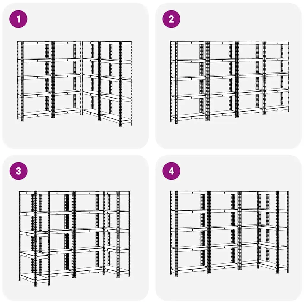 Industrial Storage Shelves Anthracite Steel Frame 5-Tier Height Adjustable 4 Pieces