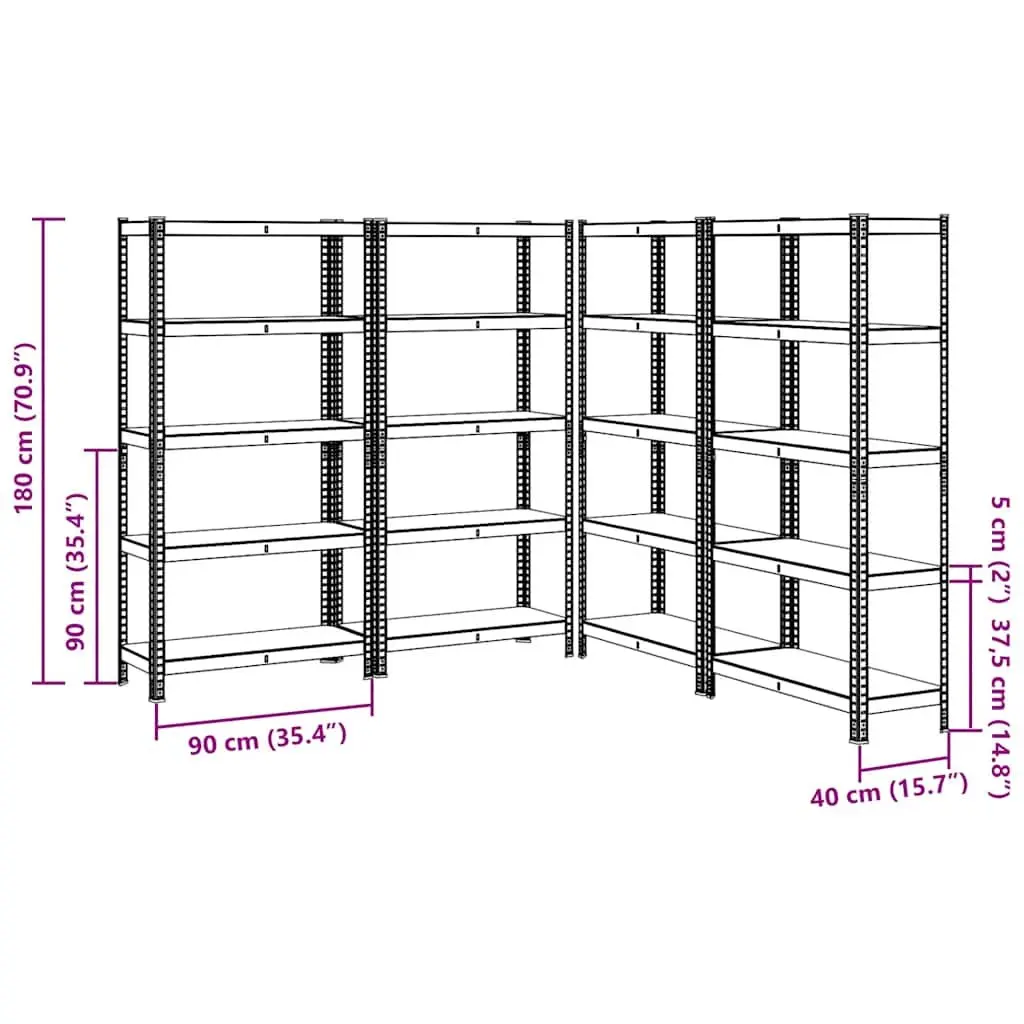5-Layer Industrial Storage Shelves 4 Piece Set Blue Steel Engineered Wood Garage