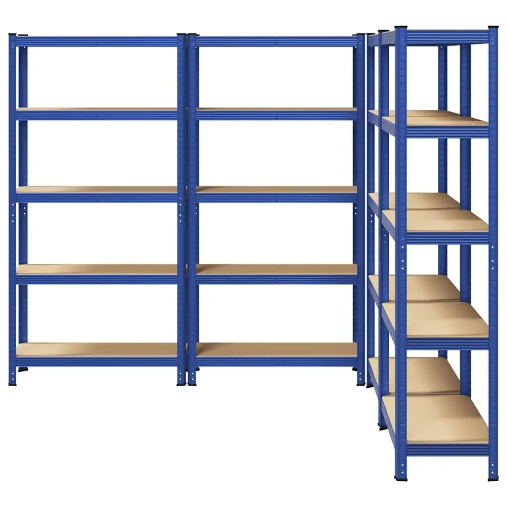 5-Layer Industrial Storage Shelves 4 Piece Set Blue Steel Engineered Wood Garage