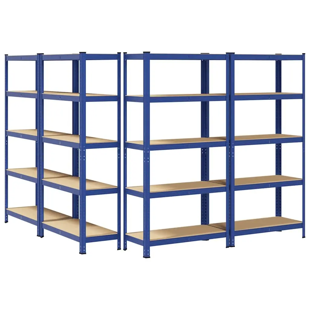 5-Layer Industrial Storage Shelves 4 Piece Set Blue Steel Engineered Wood Garage
