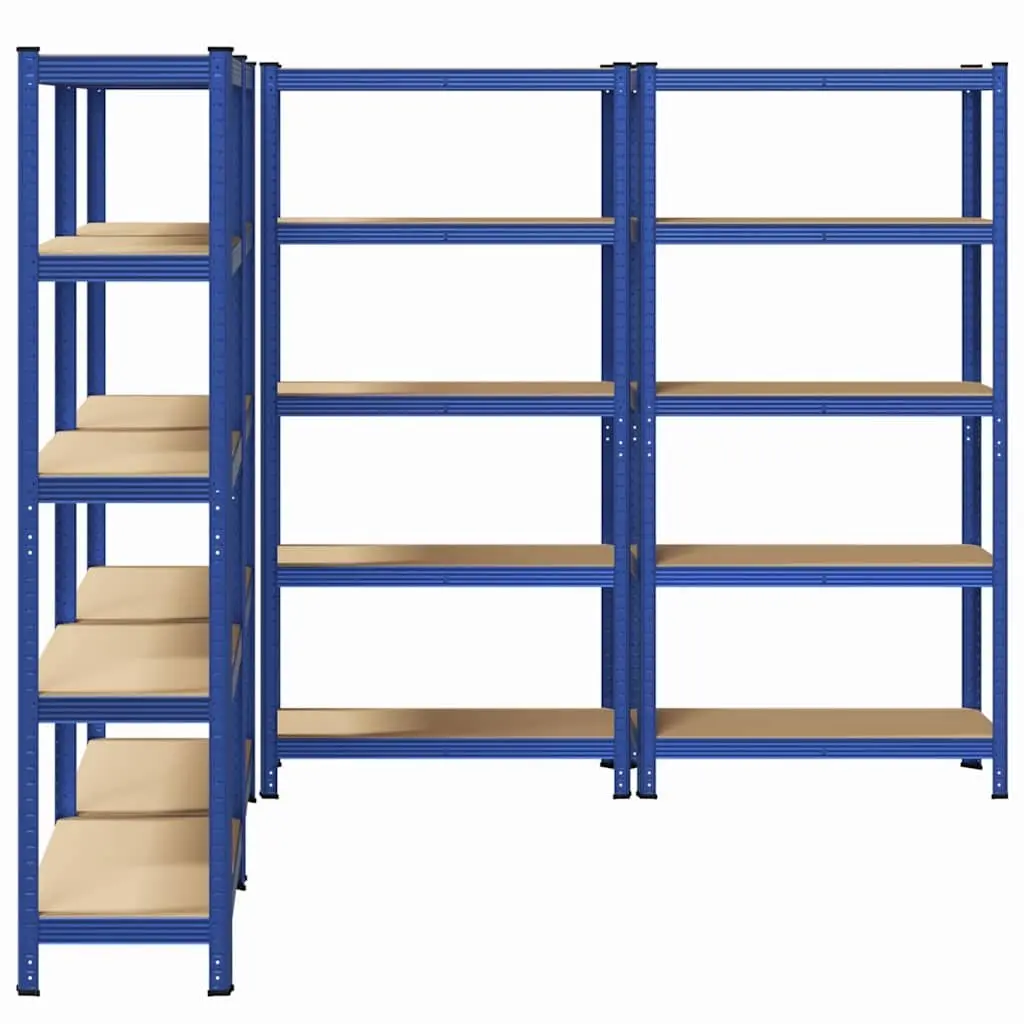 5-Layer Industrial Storage Shelves 4 Piece Set Blue Steel Engineered Wood Garage