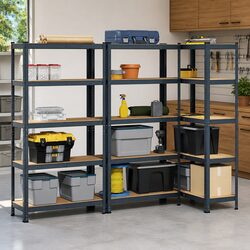 5-Layer Industrial Storage Shelves Steel Frame Engineered Wood Anthracite