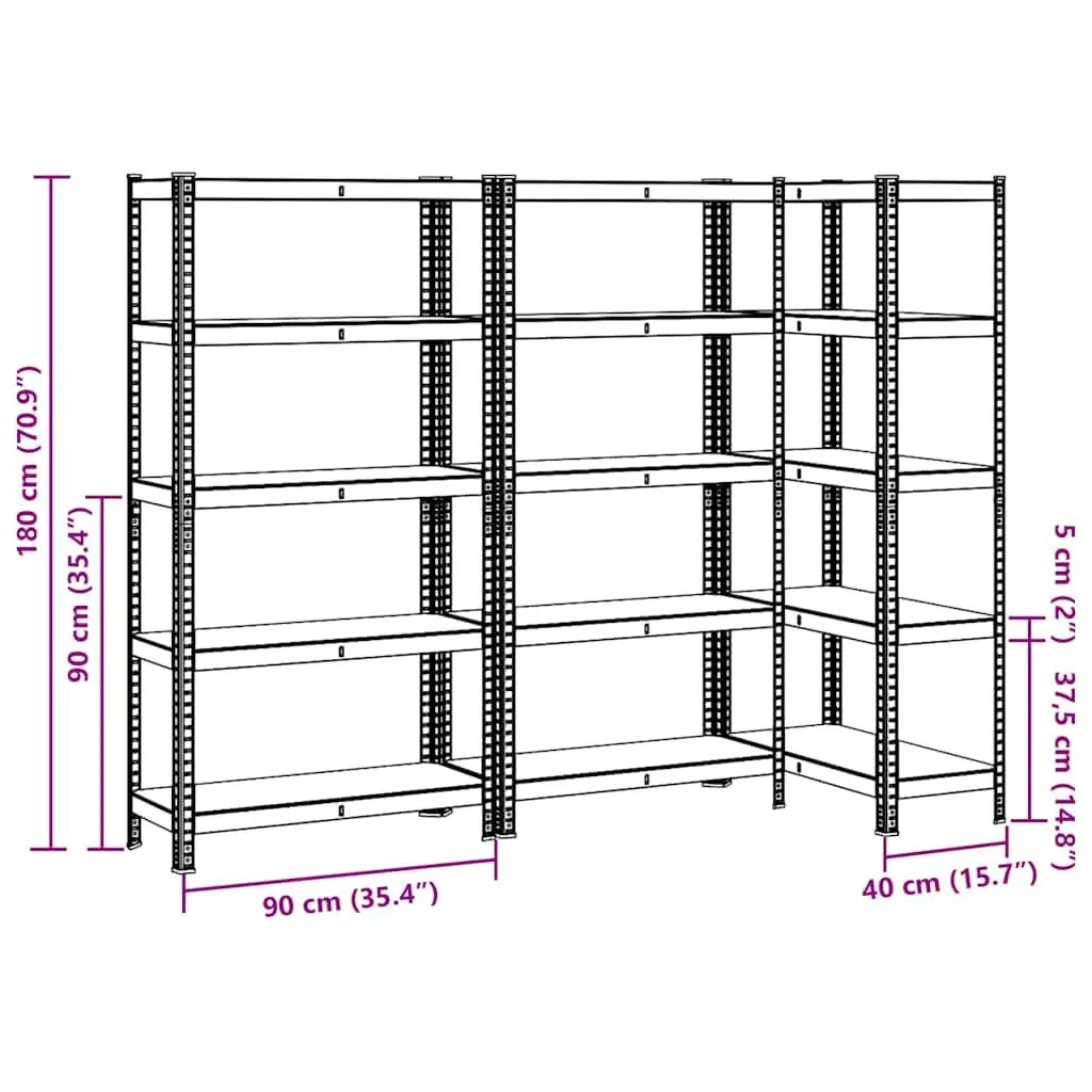 Industrial Shelves Adjustable 5 Levels Steel Frame Engineered Wood Anthracite