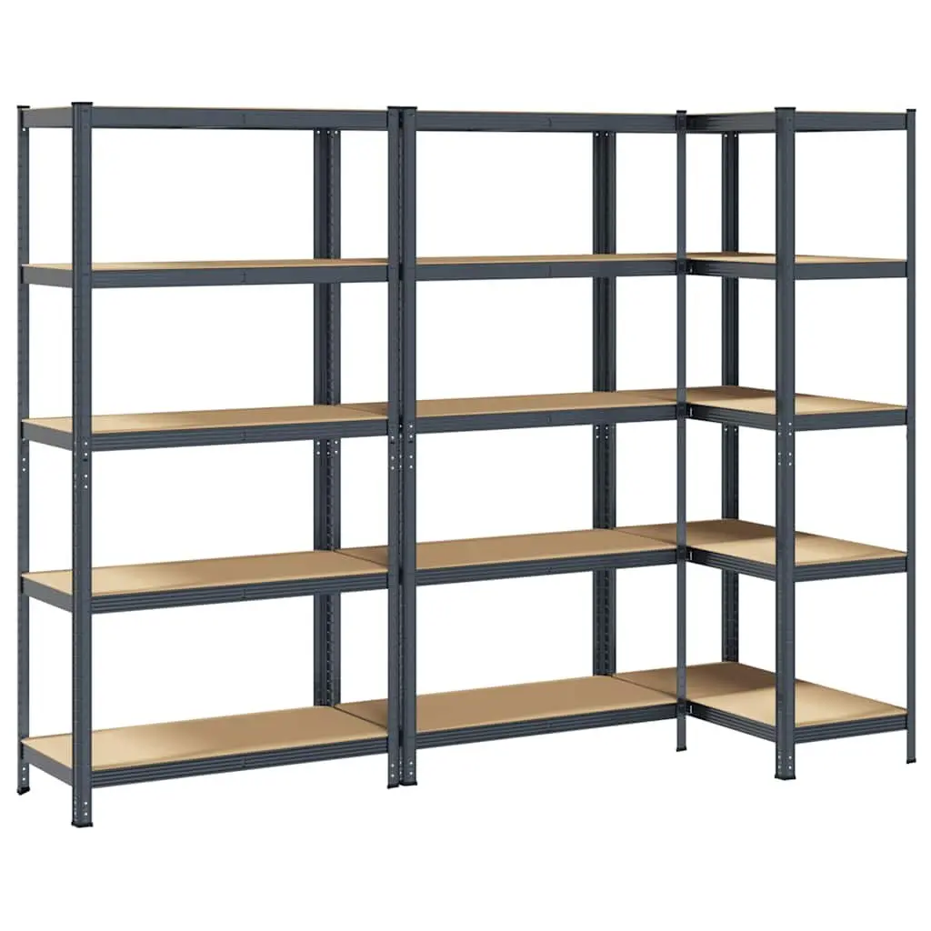 5-Layer Industrial Storage Shelves Anthracite Steel Engineered Wood 3 Pack
