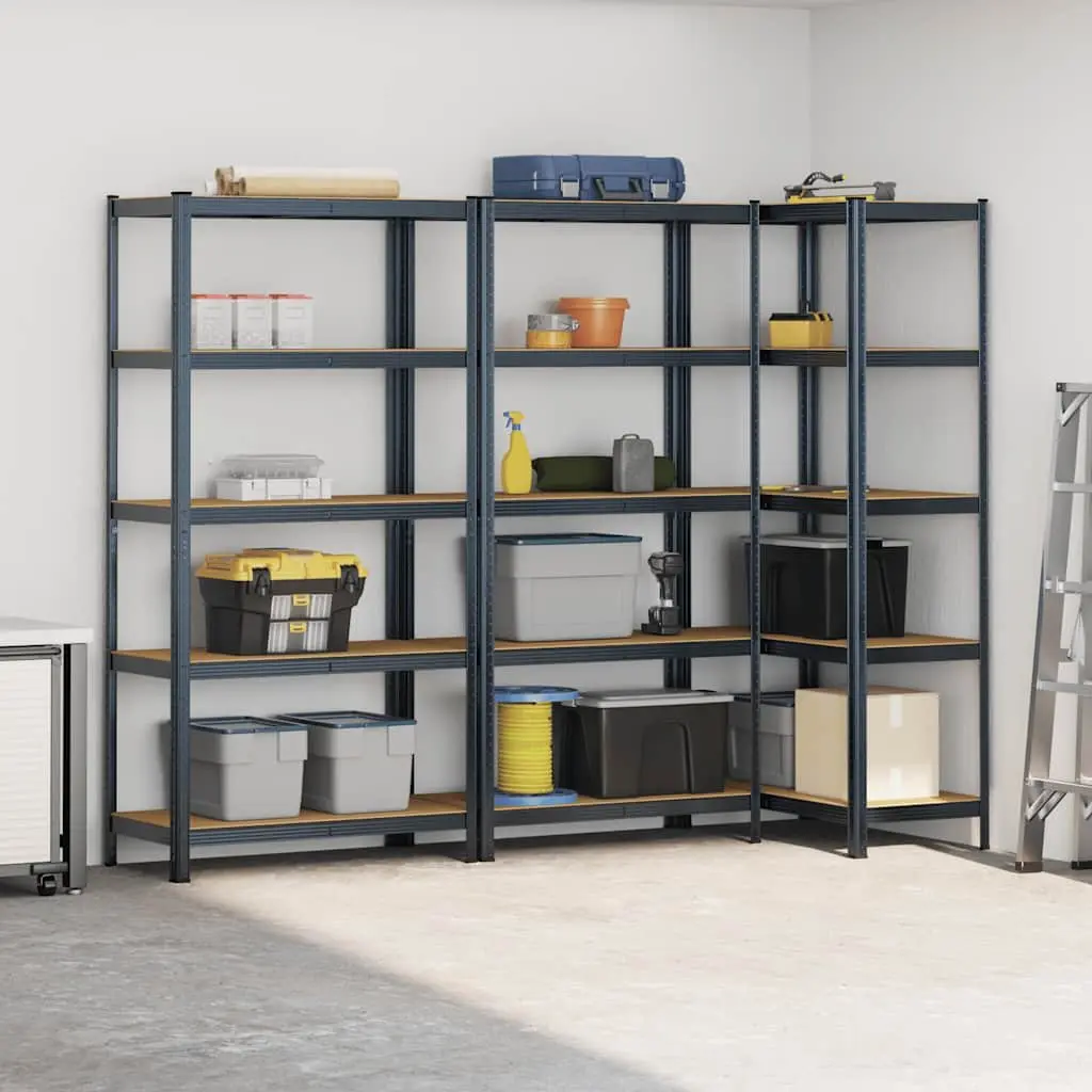 5-Layer Industrial Storage Shelves Anthracite Steel Engineered Wood 3 Pack