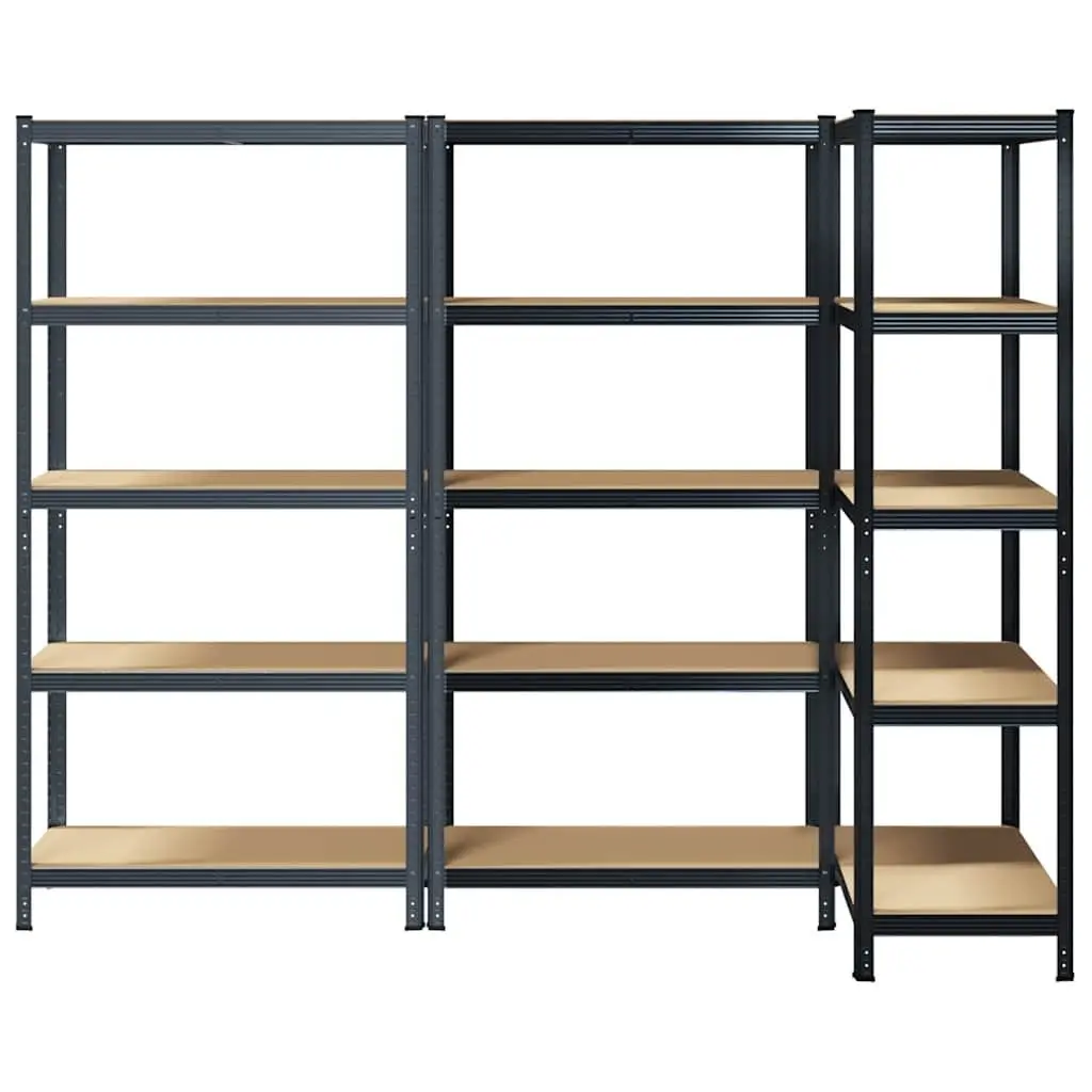 5-Layer Industrial Storage Shelves Anthracite Steel Engineered Wood 3 Pack