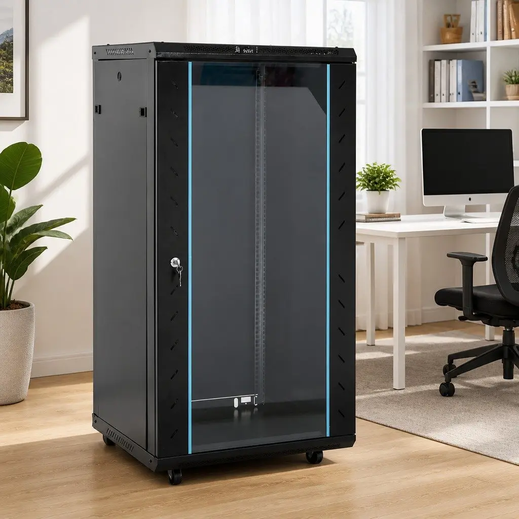 22U Network Cabinet Solid Cold-Rolled Steel 19 Inch Black 60x60x120cm