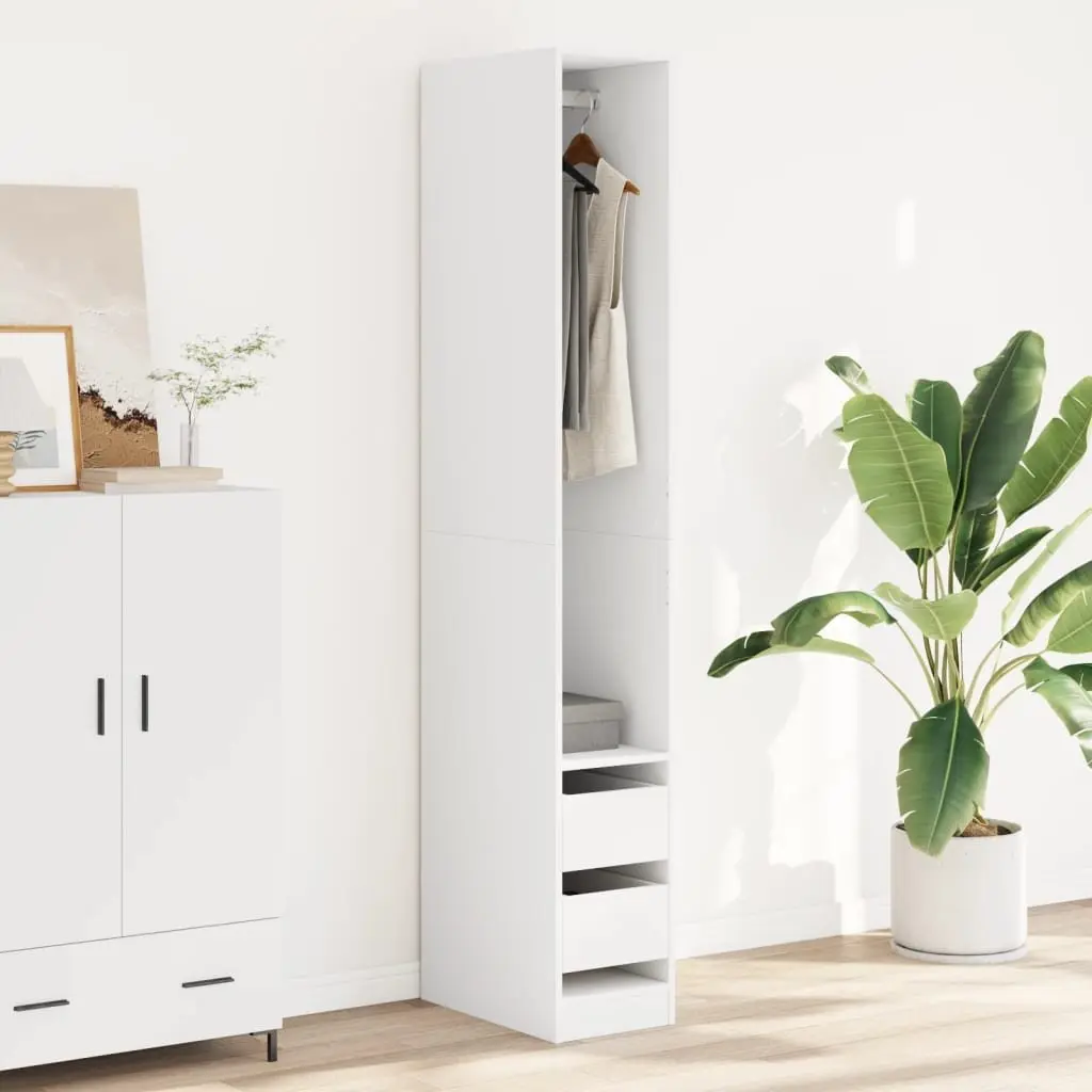 Wardrobe White Compact 30x50x200 cm Storage Cabinet with Compartment Drawers