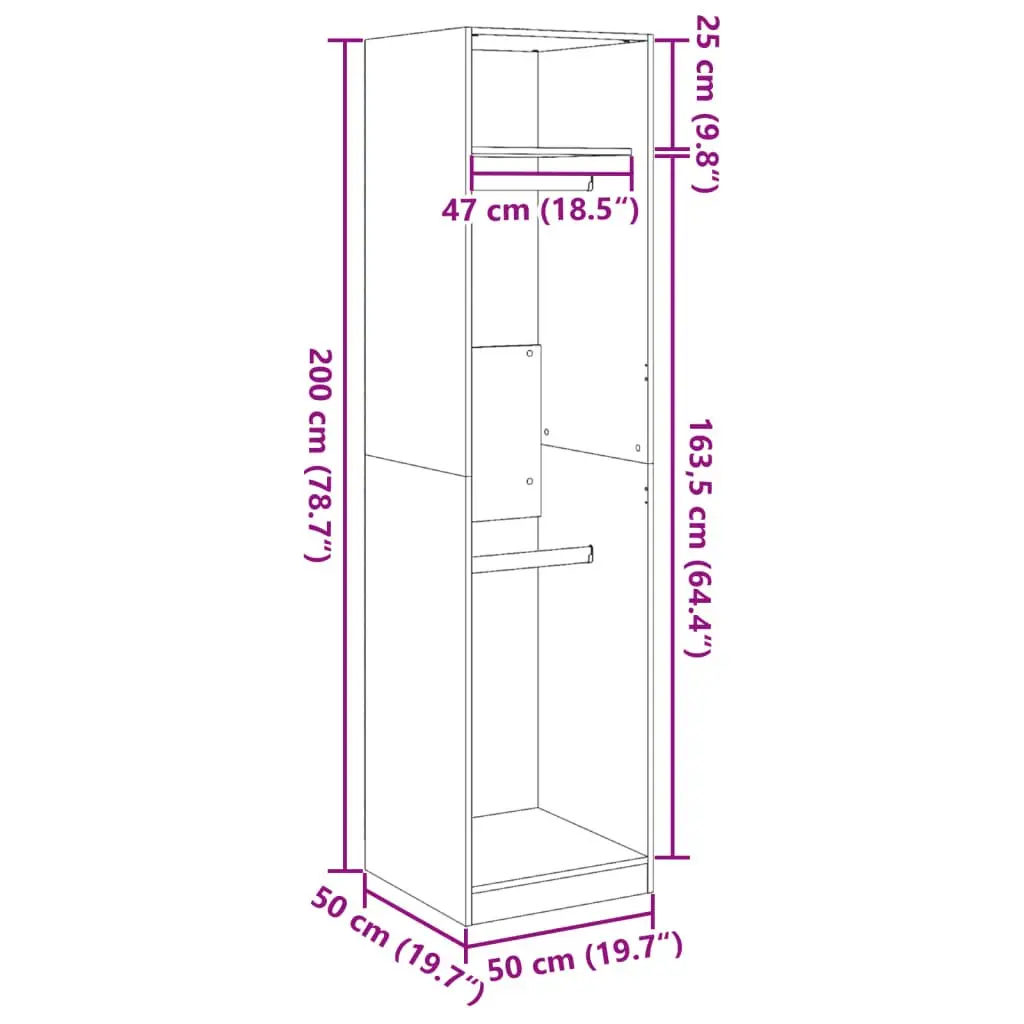 Wardrobe Cupboard White 50x50x200 cm Storage Cabinet 2 Compartments Hallway