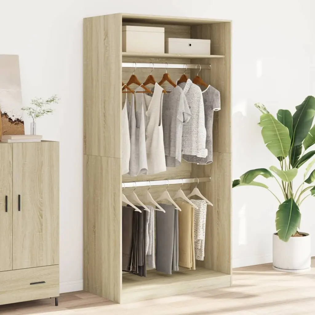 Wardrobe Cupboard 100x50x200cm 2 Compartments Engineered Wood Storage Armoire