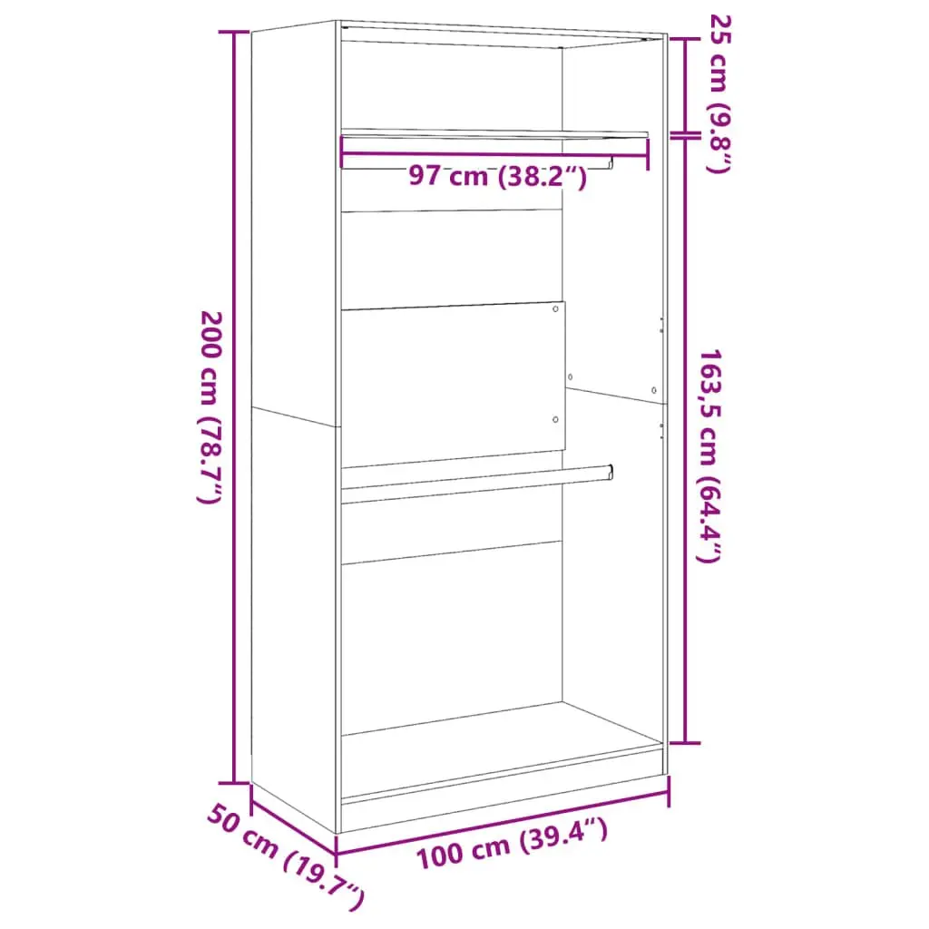 Wardrobe Cupboard 100x50x200cm 2 Compartments Engineered Wood Storage Armoire