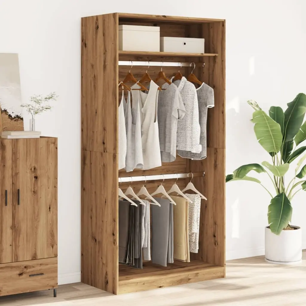 Wardrobe Cupboard Brown Engineered Wood 100x50x200cm 2 Compartments