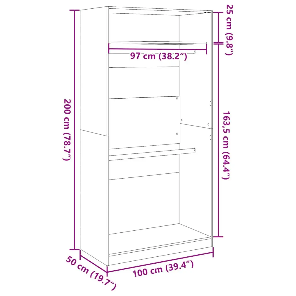 Wardrobe Cupboard Brown Engineered Wood 100x50x200cm 2 Compartments