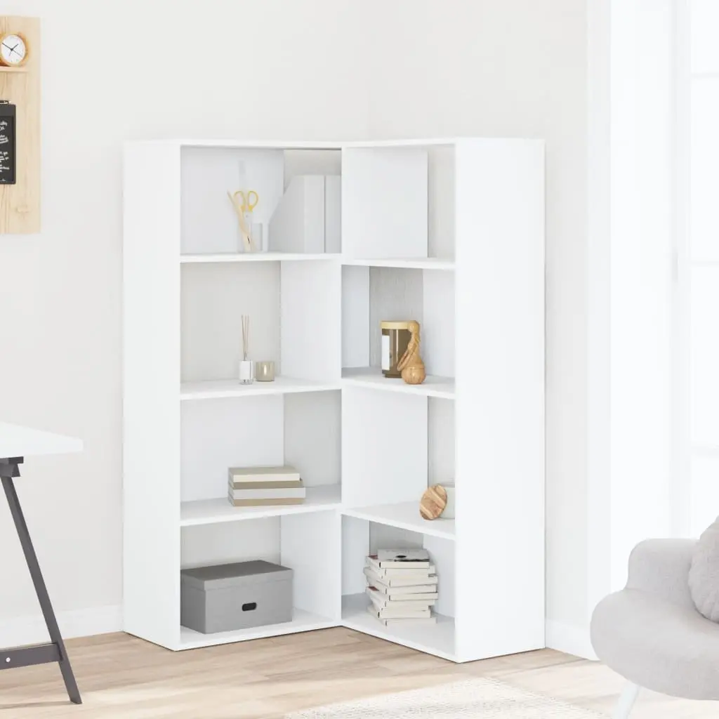 Corner Bookcase 4-Tier White Engineered Wood 85x85x140cm Shelving Storage Unit