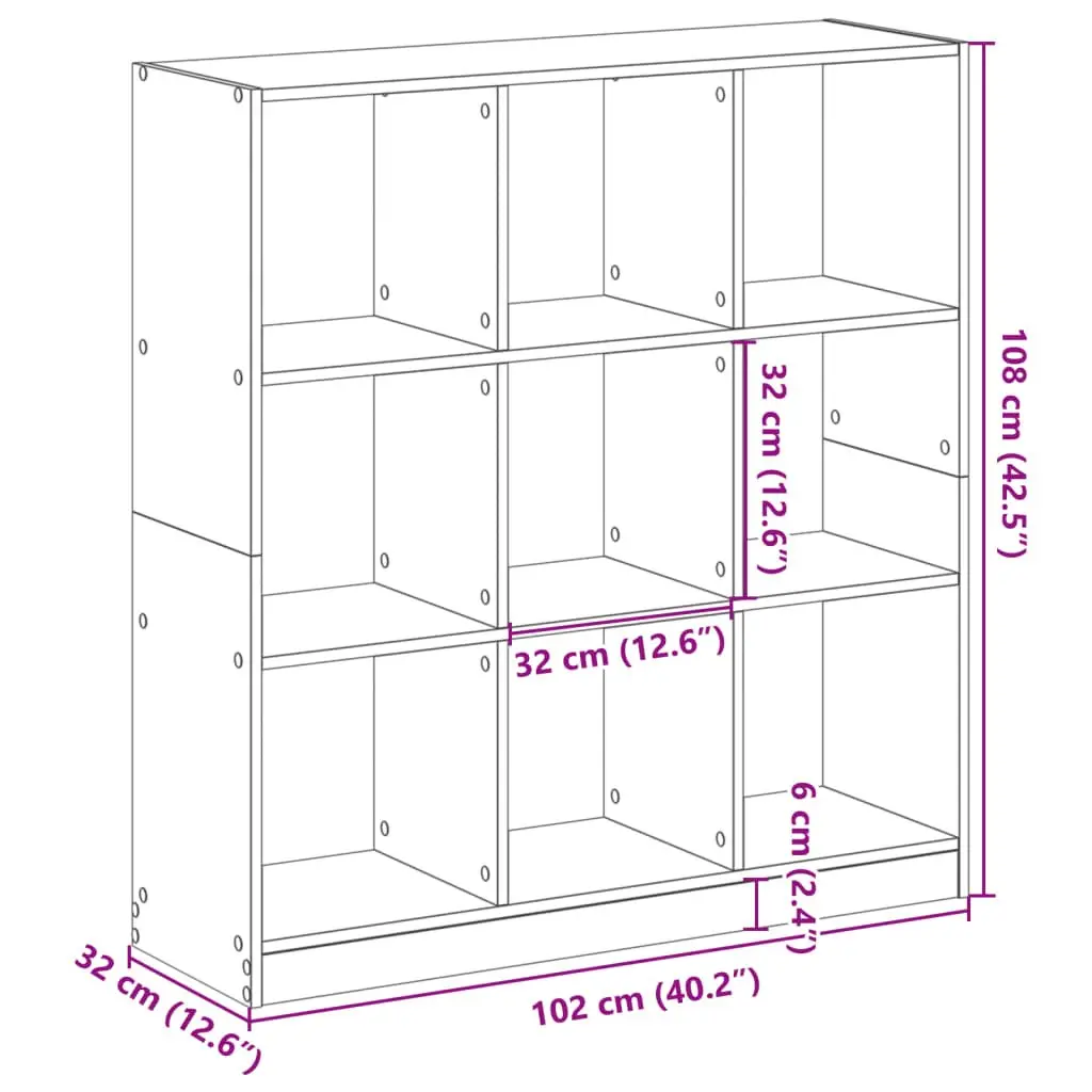 9 Compartment Bookcase Engineered Wood Storage Unit Brown Display Rack