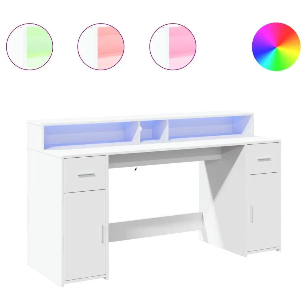 Office Desk with RGB LED Lights and Storage Drawers Engineered Wood 160L x 55W x 91H cm