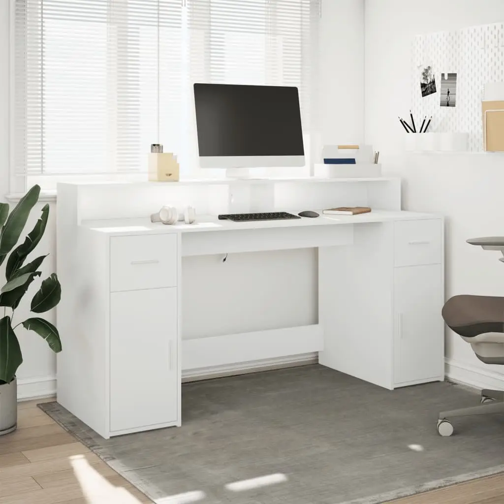 Office Desk with RGB LED Lights and Storage Drawers Engineered Wood 160L x 55W x 91H cm