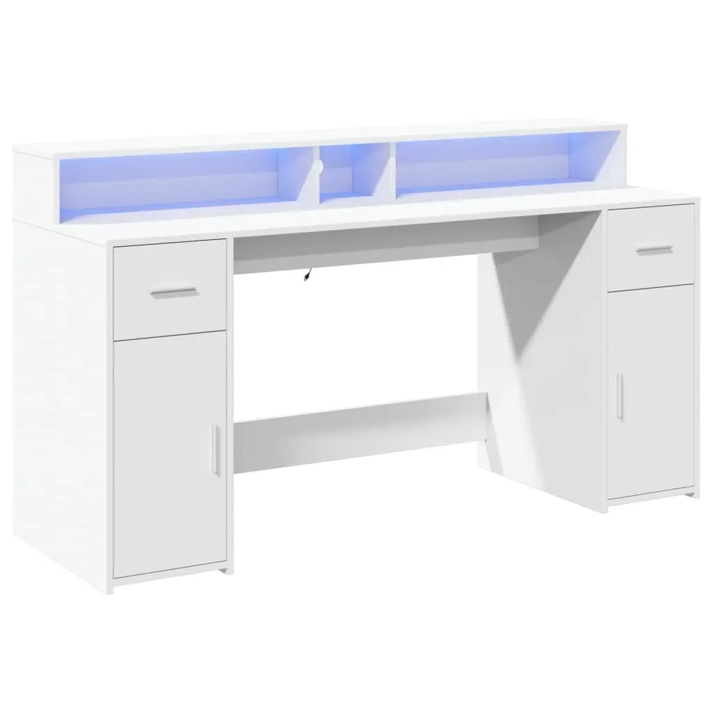 Office Desk with RGB LED Lights and Storage Drawers Engineered Wood 160L x 55W x 91H cm
