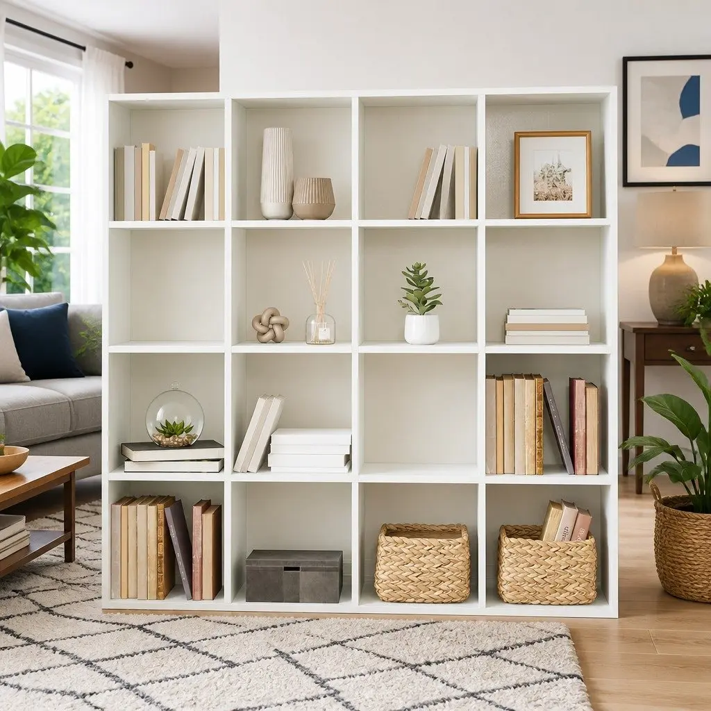 Book Cabinet White 137.5x29x137.5 cm 16 Compartments Storage Shelving Unit