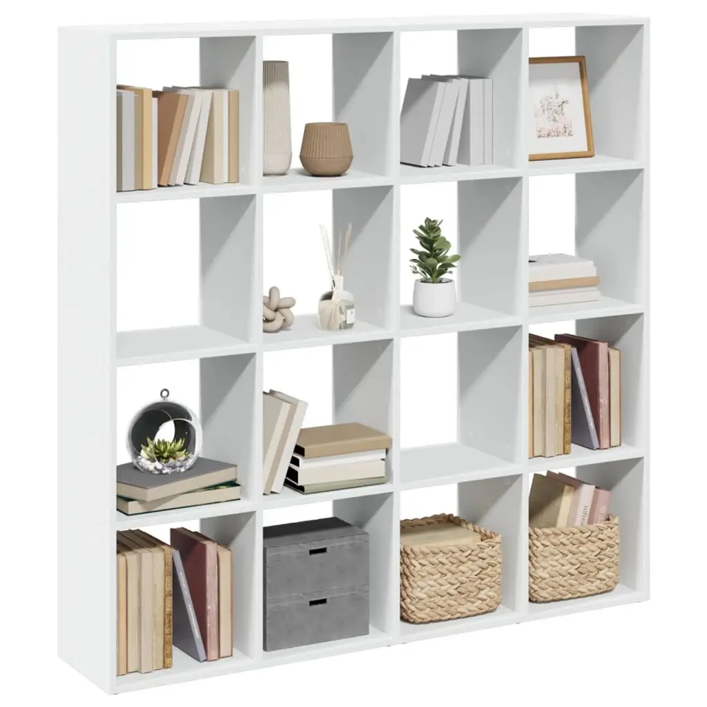 Book Cabinet White 137.5x29x137.5 cm 16 Compartments Storage Shelving Unit