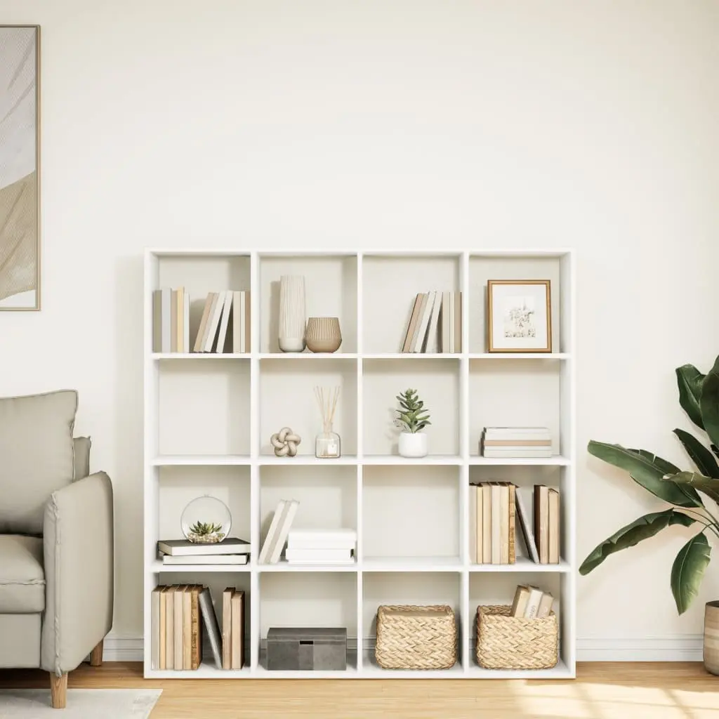 Book Cabinet White 137.5x29x137.5 cm 16 Compartments Storage Shelving Unit