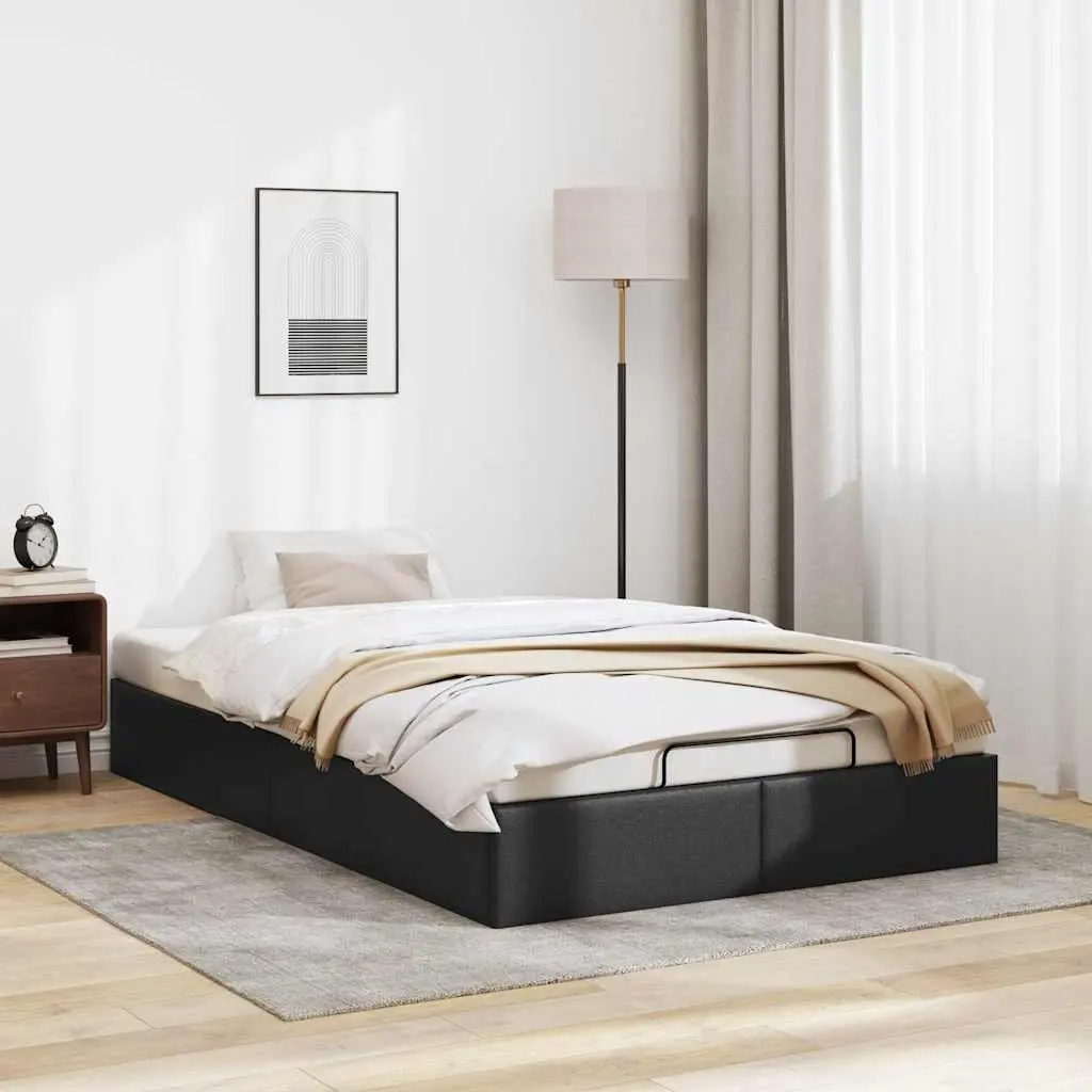 Ottoman Storage Bed Frame Black Faux Leather King Single Hydraulic Lift Mechanism