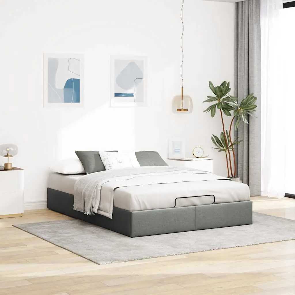 Ottoman Storage Bed Frame Double Grey Fabric Lift Mechanism Bedroom Furniture