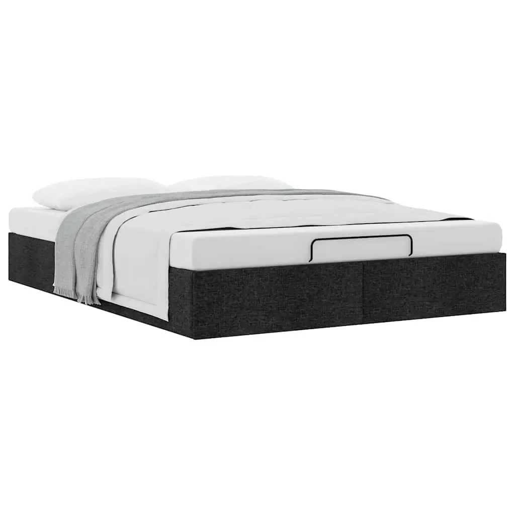 Ottoman Storage Bed Frame Double Black Fabric Hydraulic Lift-Up Mechanism