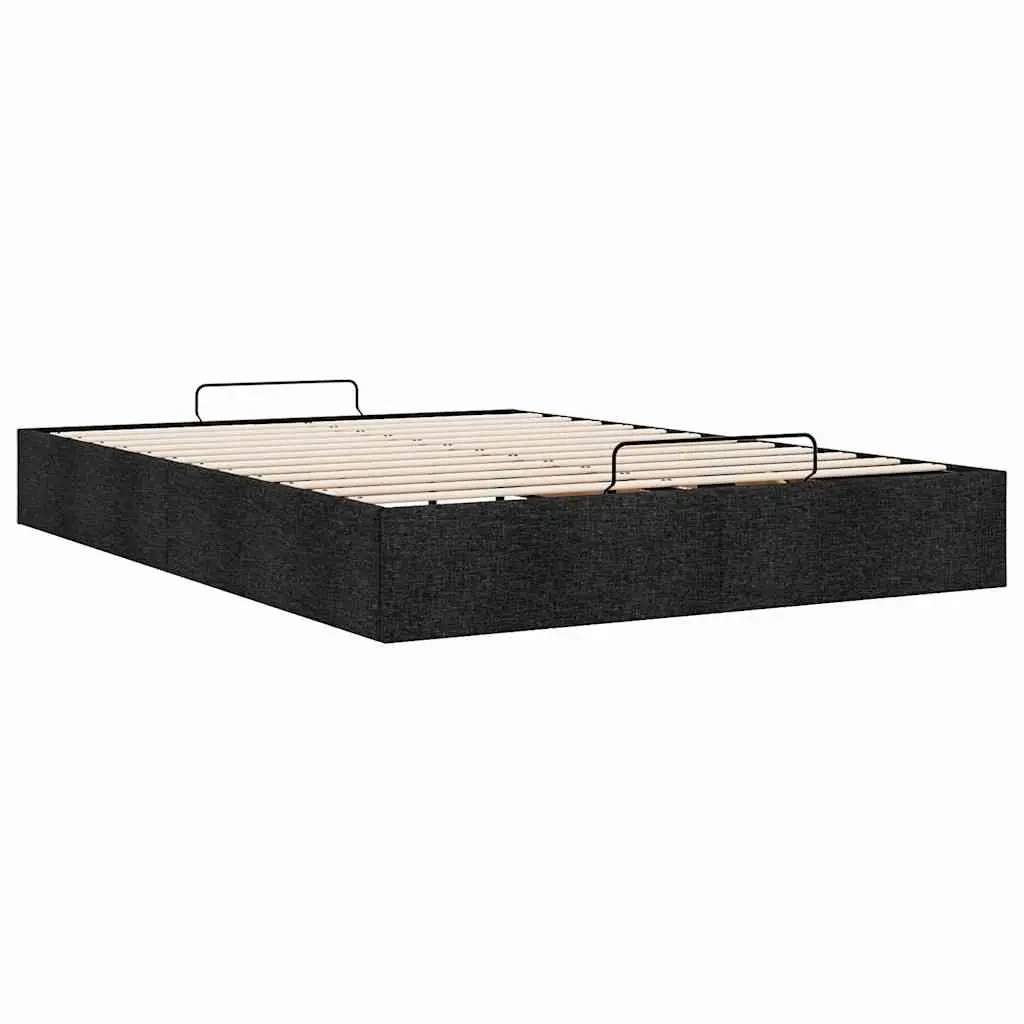 Ottoman Storage Bed Frame Double Black Fabric Hydraulic Lift-Up Mechanism
