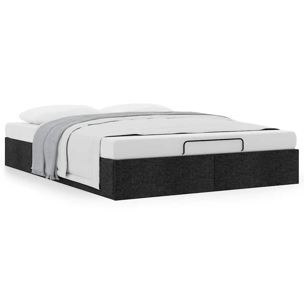 Ottoman Storage Bed Frame Double Black Fabric Hydraulic Lift-Up Mechanism