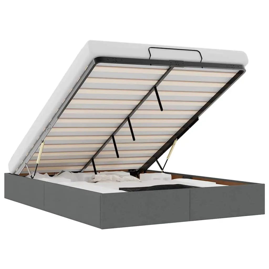 Queen Ottoman Storage Bed Frame Grey Fabric Lift-Up Base