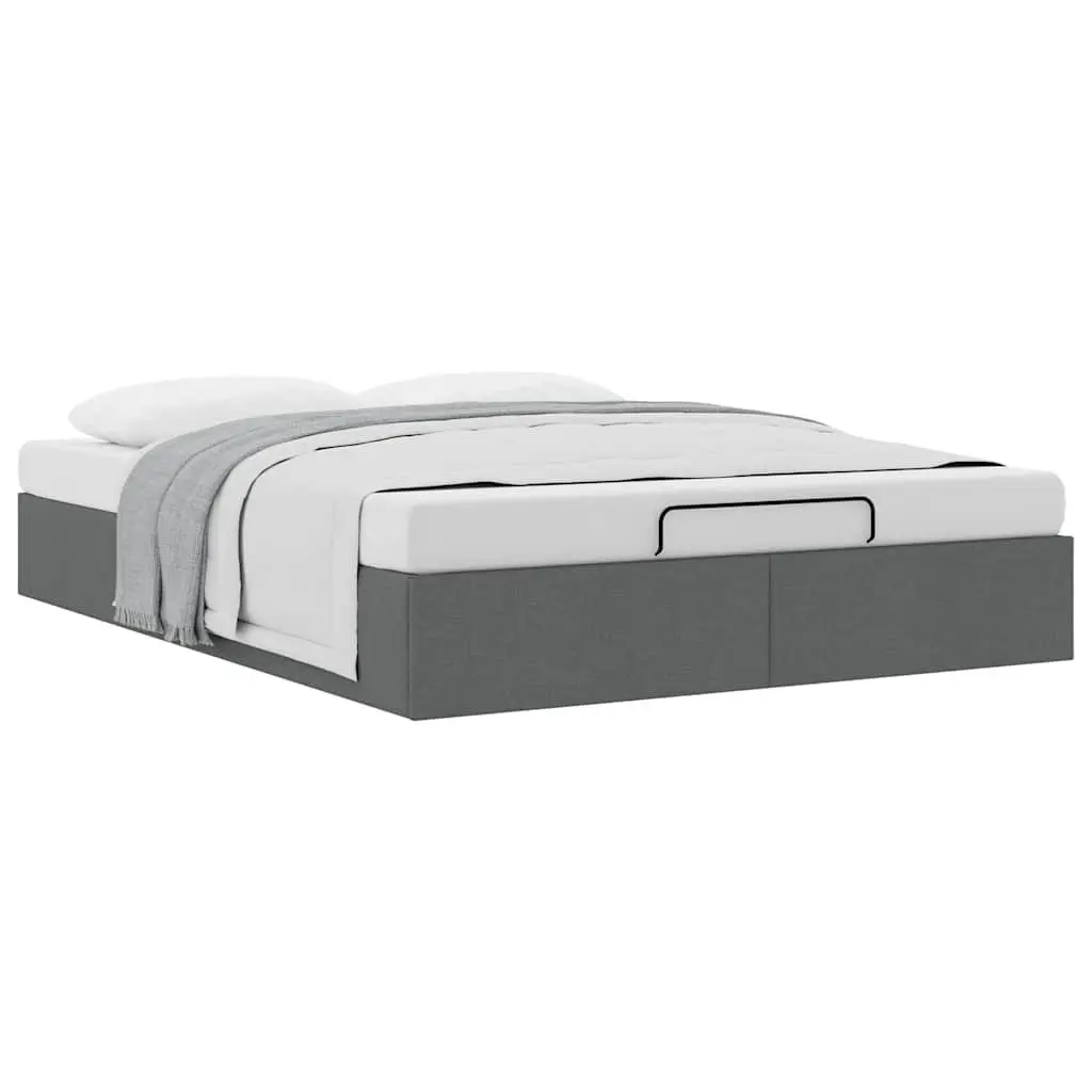 Queen Ottoman Storage Bed Frame Grey Fabric Lift-Up Base