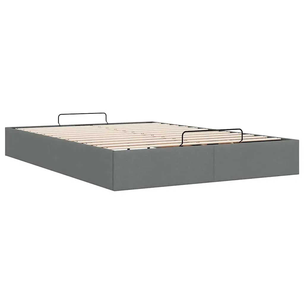 Queen Ottoman Storage Bed Frame Grey Fabric Lift-Up Base
