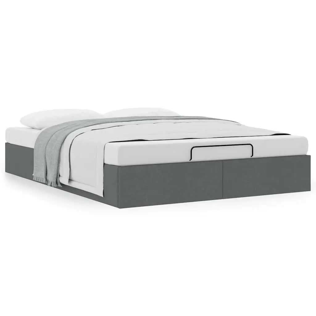 Queen Ottoman Storage Bed Frame Grey Fabric Lift-Up Base