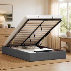 Ottoman Storage Bed Frame King Single Grey Fabric Lift Mechanism Under Bed